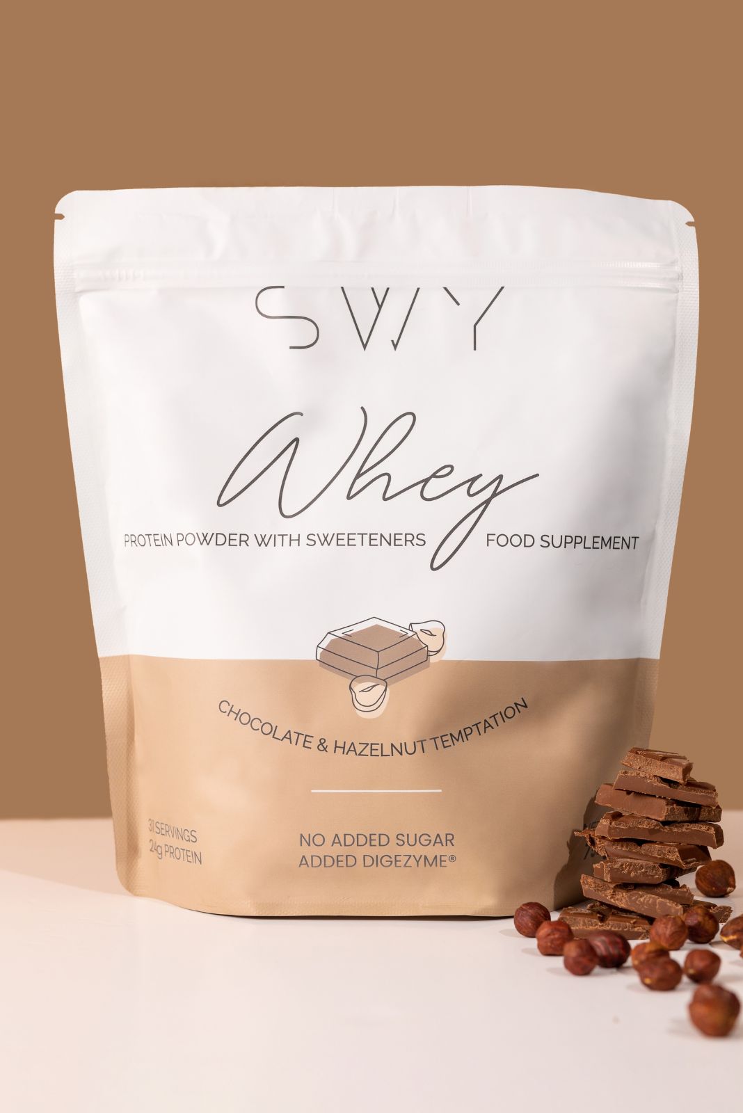 Whey (sirotkine) beljakovine ČokoLešnik – prehransko dopolnilo s sladili