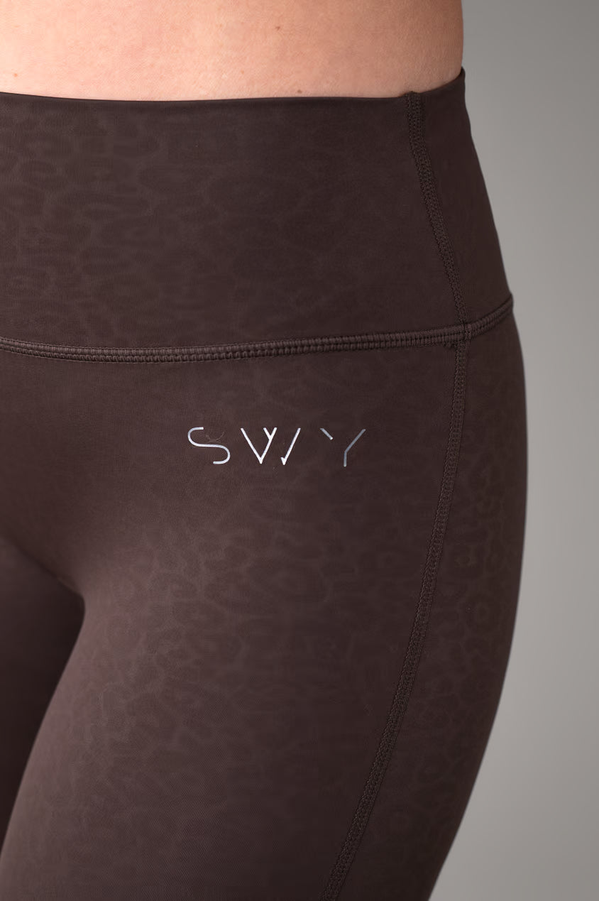 Brown Leopard Flared Leggings Logo detail
