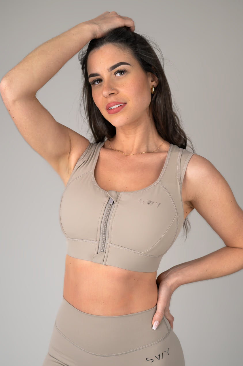 High support bra Taupe, front view