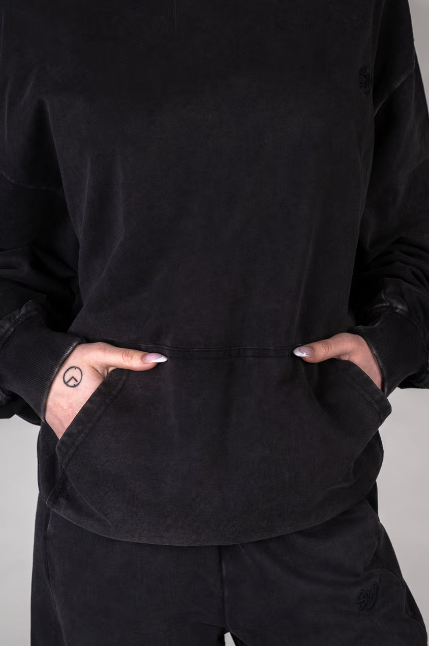 Washed Black Hoodie pocket