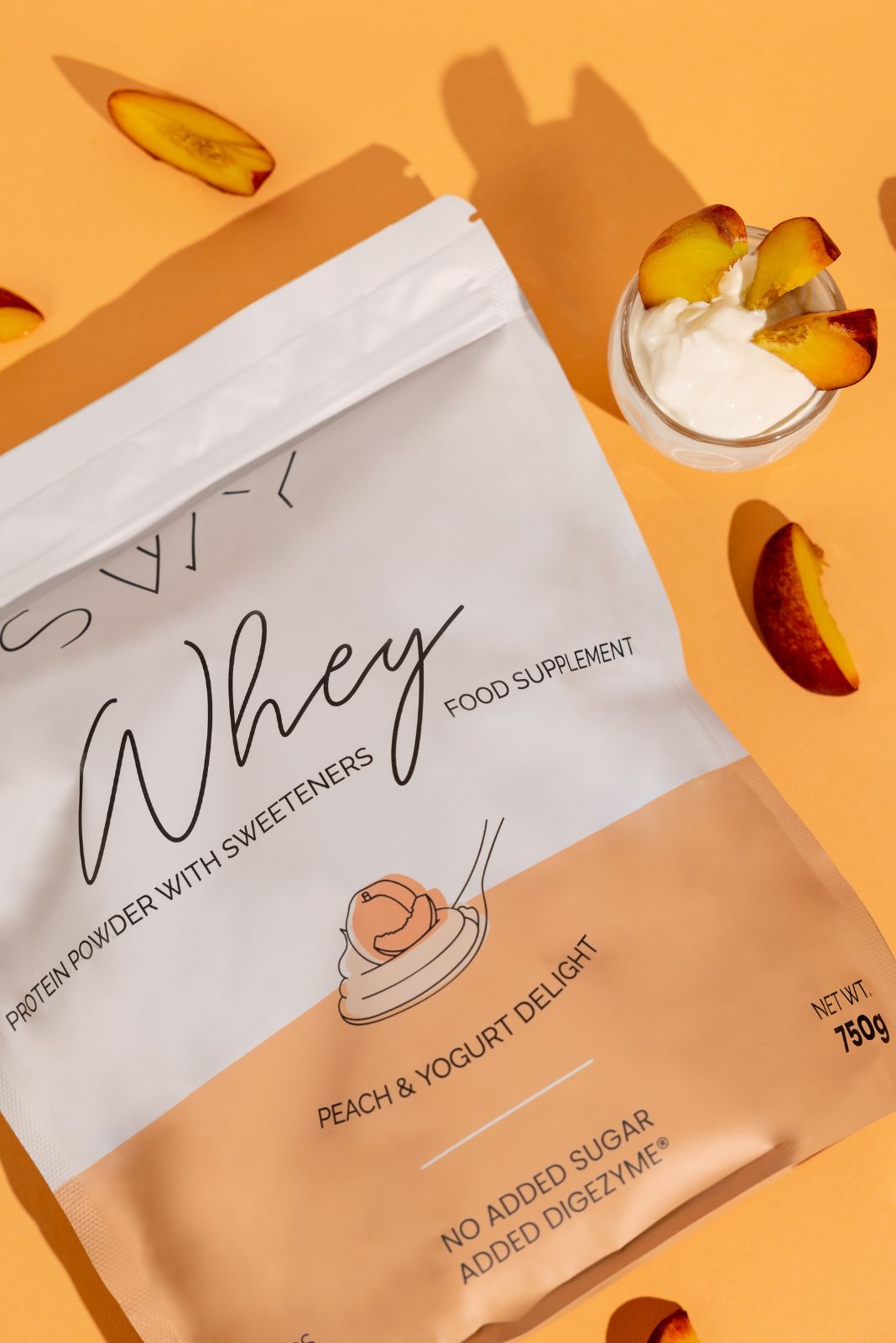 Whey (sirotkine) beljakovine Jogurt&Breskev – prehransko dopolnilo s sladili